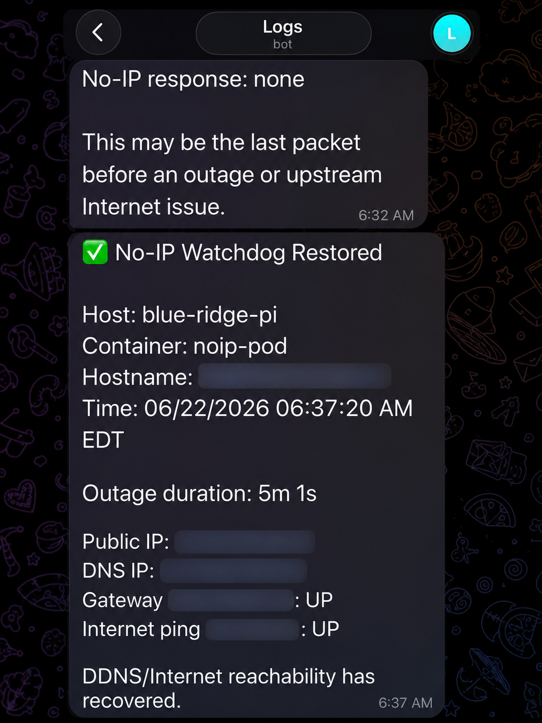 Blue Ridge Nexus Telegram alert notifications
